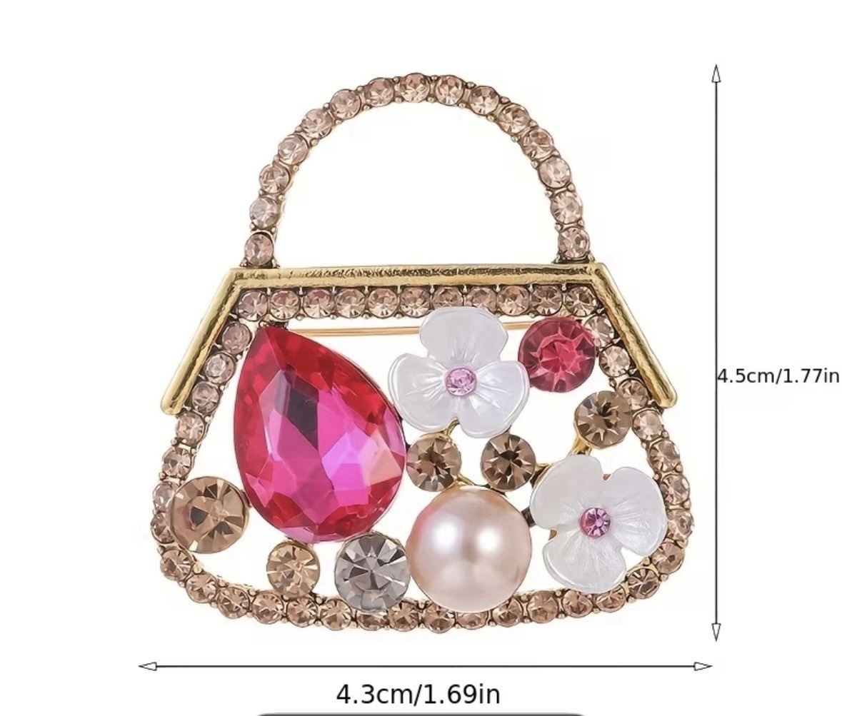 Crystal Brooch Floral purse pin