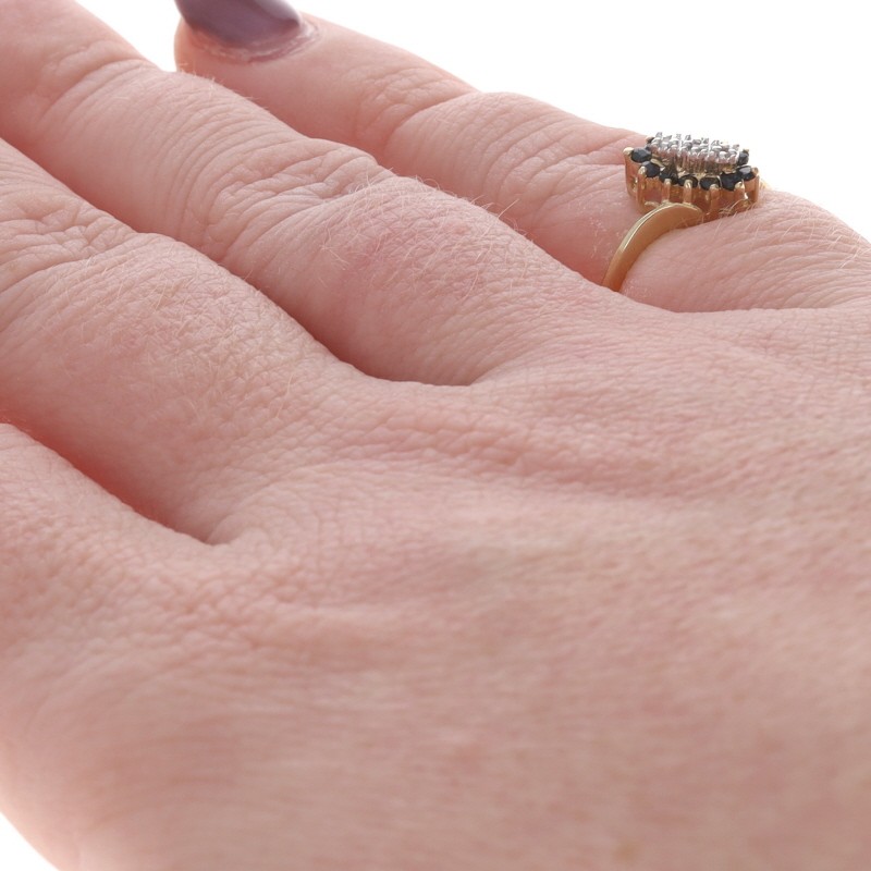 Yellow Gold Sapphire Diamond Cluster Halo Bypass Ring – 10k Round .26ctw