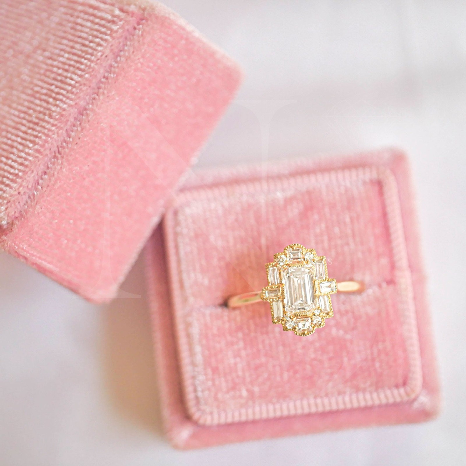 0.75 CT Emerald Cut Moissanite Engagement Ring 14K Yellow Gold Plated For Women