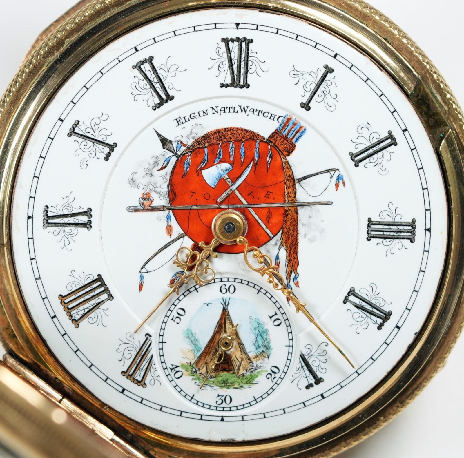 ELGIN NATIVE AMERICAN IMAGERY DIAL 18 SIZE EXTREMELY RARE POCKET WATCH