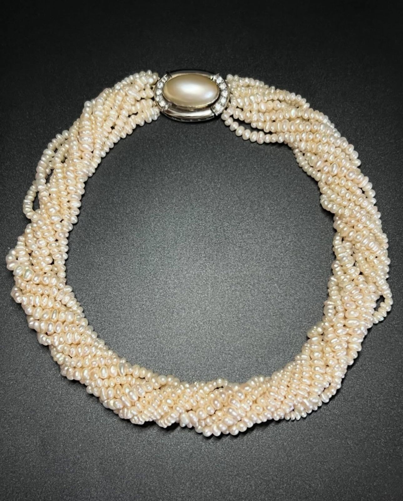 Vintage 10 Strand Natural Pearl Choker Necklace White Pearls Statement 38cm!!
