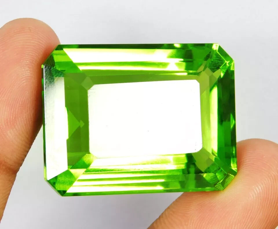 Certified 111.60 Ct Natural Green Peridot Topaz Emerald Cut Loose Gemstone
