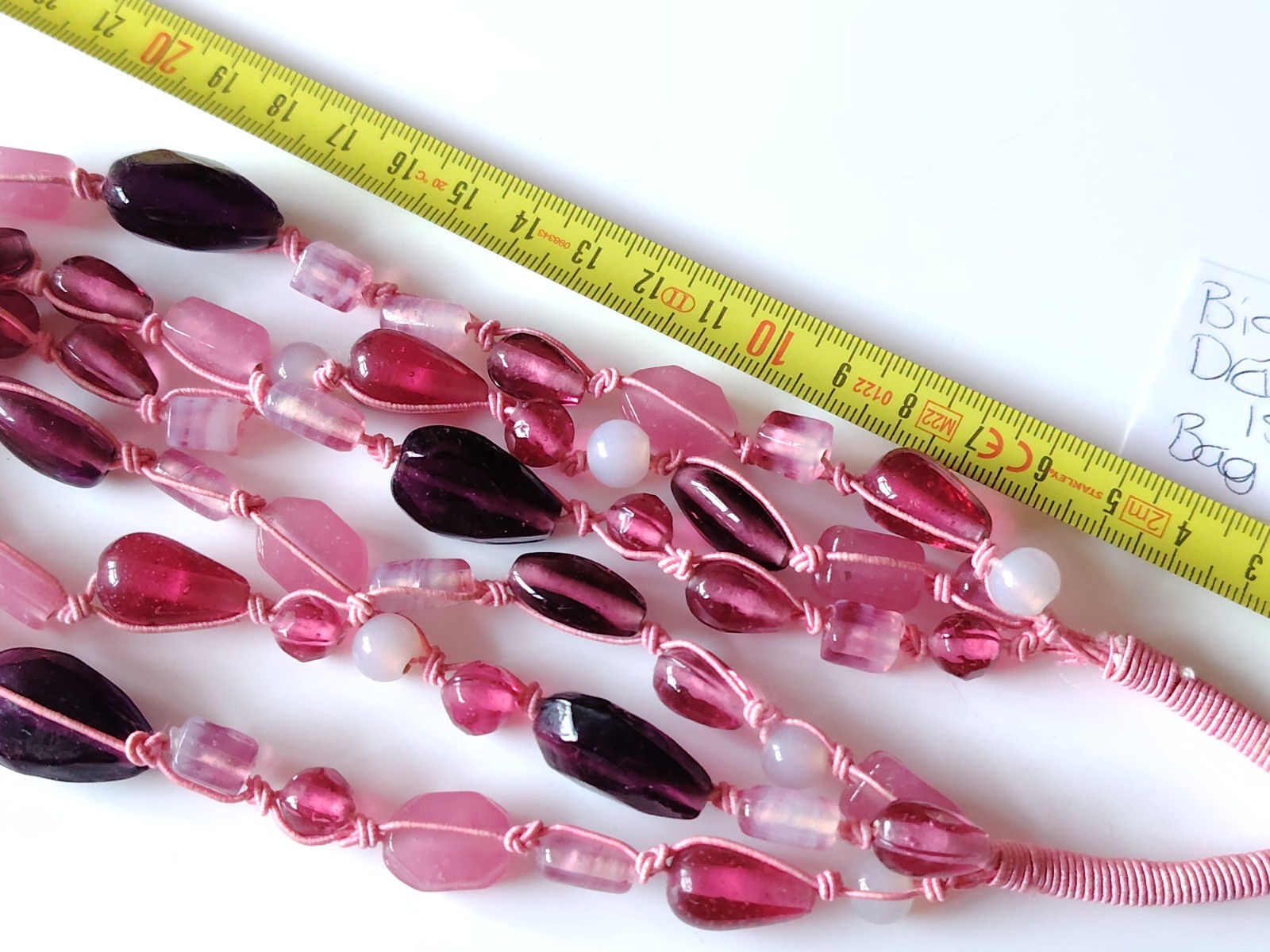 Pink Material Glass Bead Necklace Multi strand Mixed Shape Layering Toggle Clasp