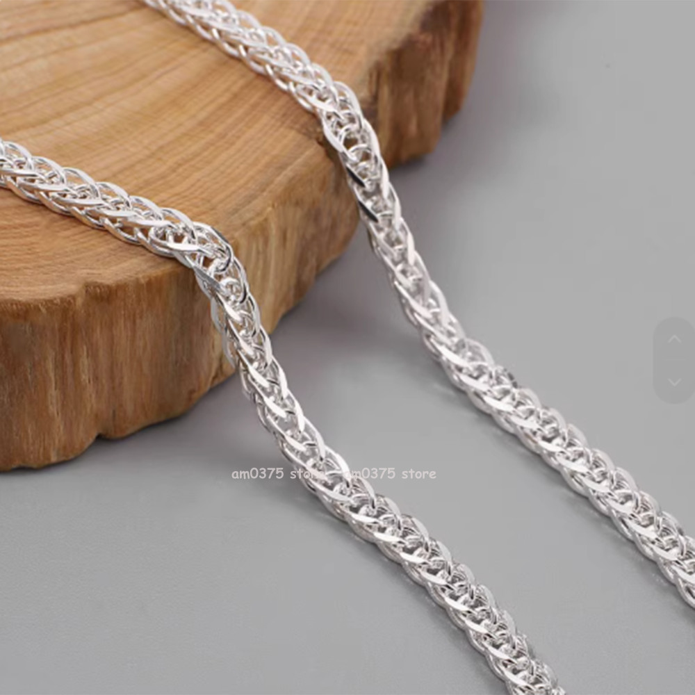 Pure 999 Fine Silver Chain Men Women 3.5mm/4mm Square Wheat Necklace Snake Link