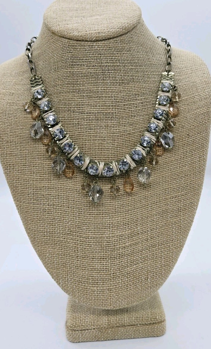 Loft Crystal Necklace Charm Multicolored Gold tone 20.5 in Dangle Statement