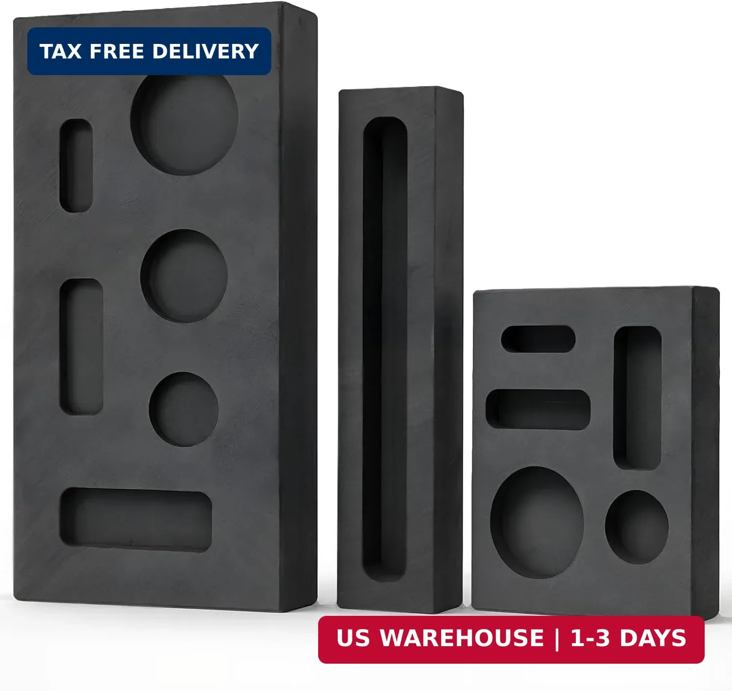 3 Sizes Graphite Casting Mold Set for Gold Silver Copper, High Purity Ingot Mold