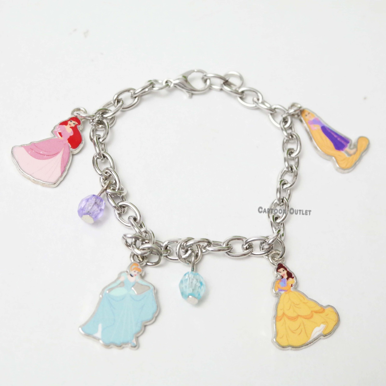 Disney Princess Charm Bracelet Girls Metal Birthday Gift Cinderella Belle Ariel