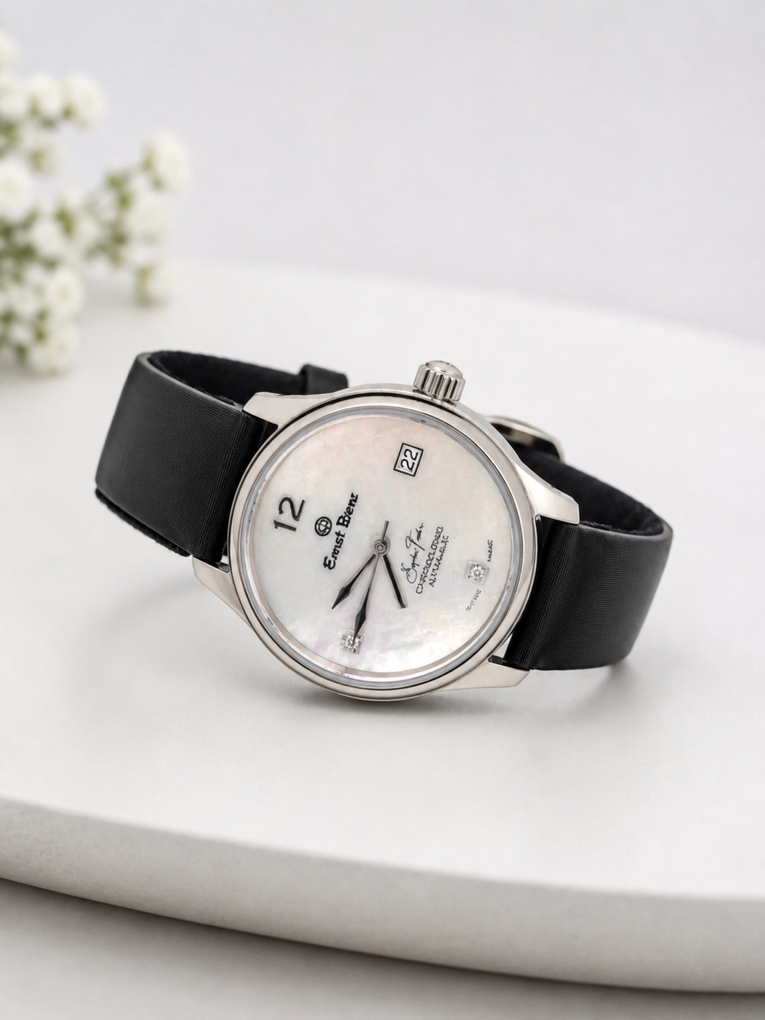 Ernst Benz Custom Sophia Fiori Chrono White MOP Dial Black Silk Strap Watch