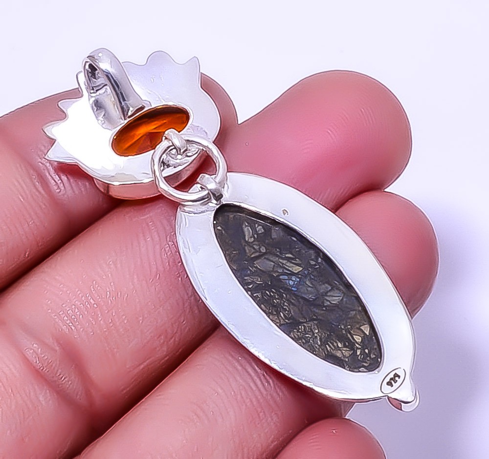 Marcasite – Callahan Mine & Citrine 925 Sterling Silver Pendant 2.34″ A330