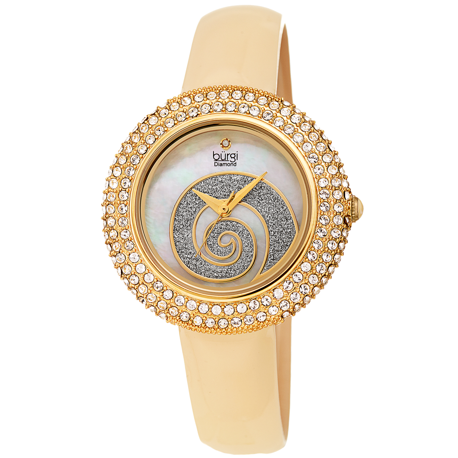 Women’s Burgi BUR209YG Swarovski Crystal Diamond Sparkle Blush Leather Watch