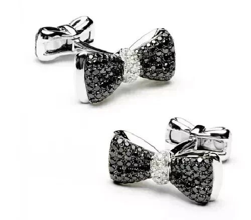 Bow Knot Created Black Onyx 2 Ctw Men’s Wedding Cufflinks 14K White Gold Plated