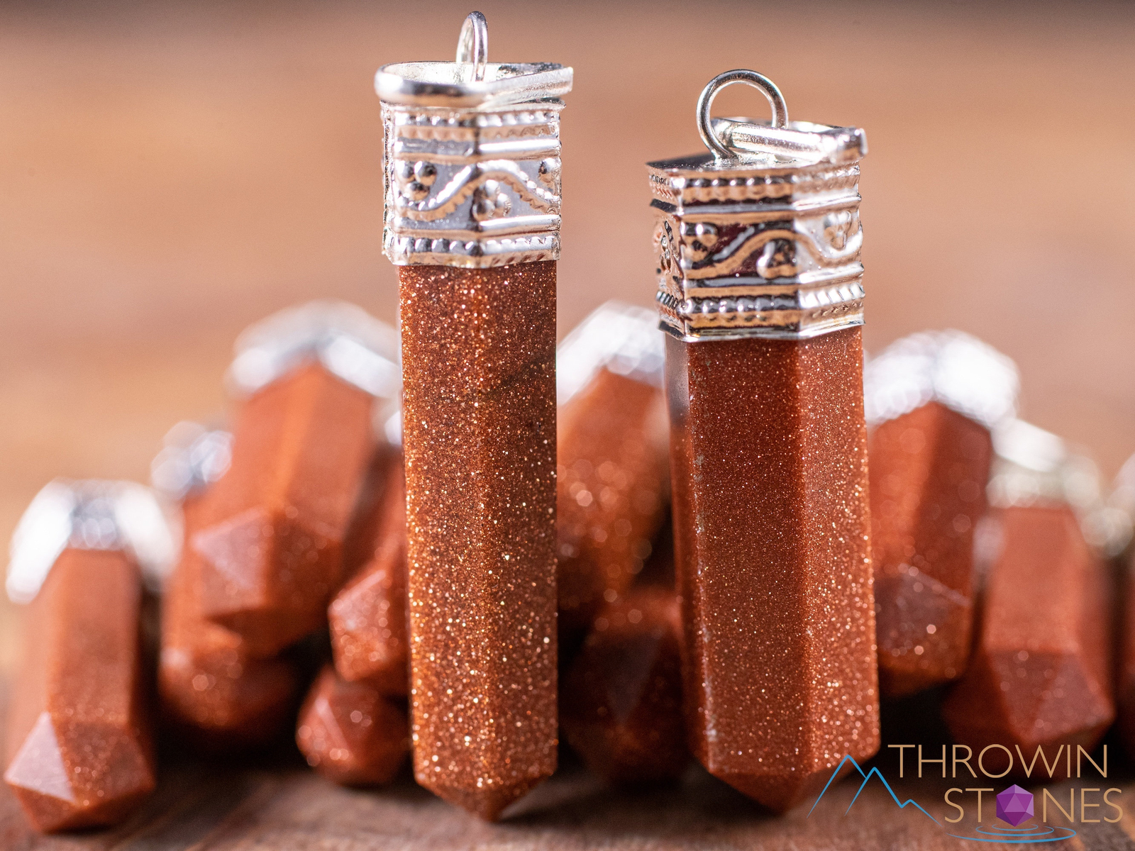 GOLDSTONE Crystal Point Pendant – Pendulum, Handmade Jewelry, Gift, E1925