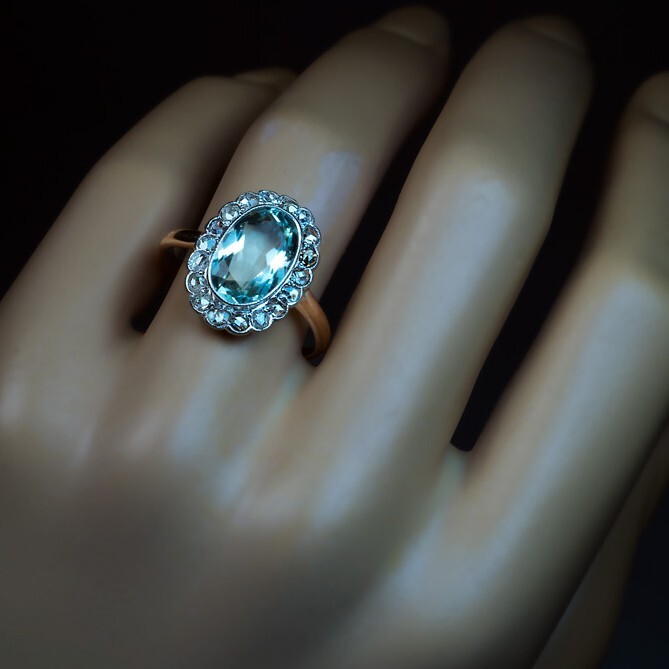 Christmas jewelry 1.9 Ct Simulated Aquamarine Gold Plated Royal Retro Style Ring
