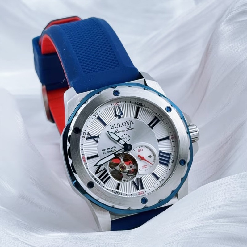 Bulova Marine Star A 98A225 Men’s Automatic Watch White Dial Silicon Strap 45mm