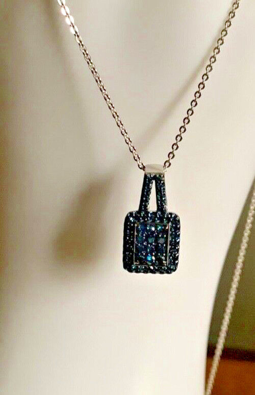 Blue Diamond Cluster Pendant Necklace (20 inches) 35 ctw.