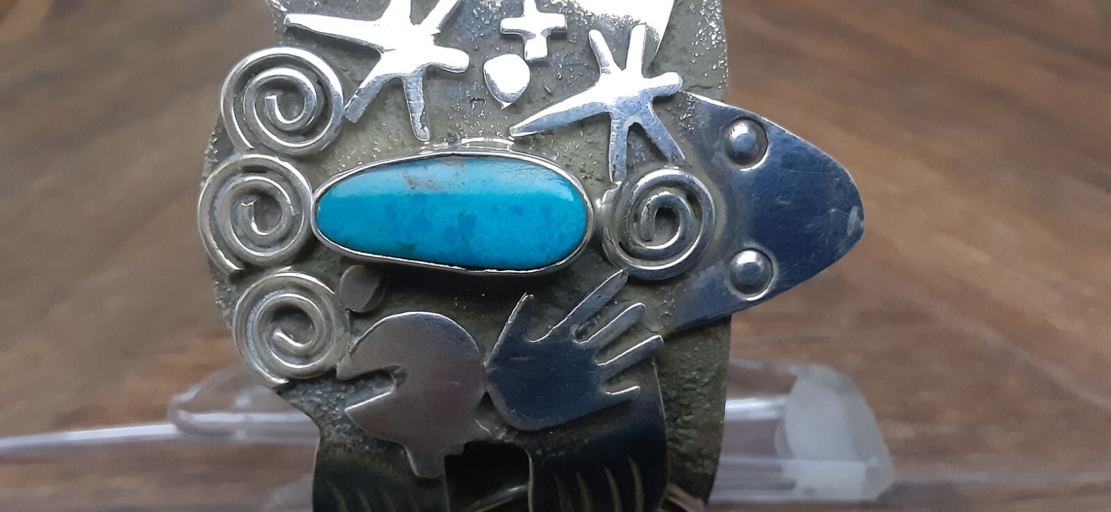 Navajo ALEX SANCHEZ Turtle Bracelet Sterling Turquoise GIGANTIC 114g Size 6 1/2″