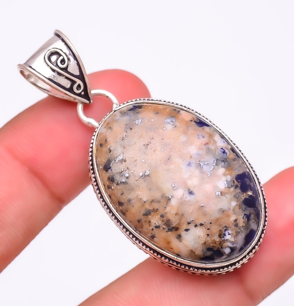 Natural Sodalite Gemstone 925 Silver Plated Jewelry Pendant 2.0″ S2659