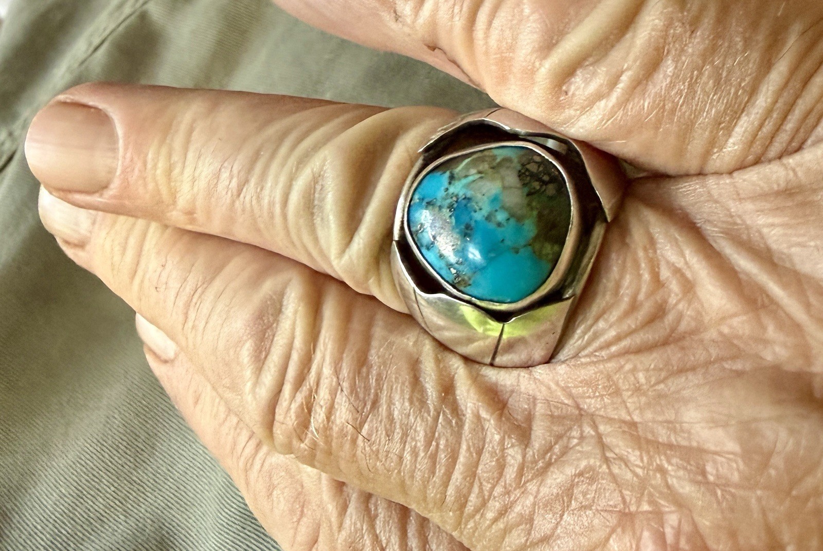 Natural Bisbee Turquoise In Quartz Tufa Sterling Ore Silver Ring Size 9.5