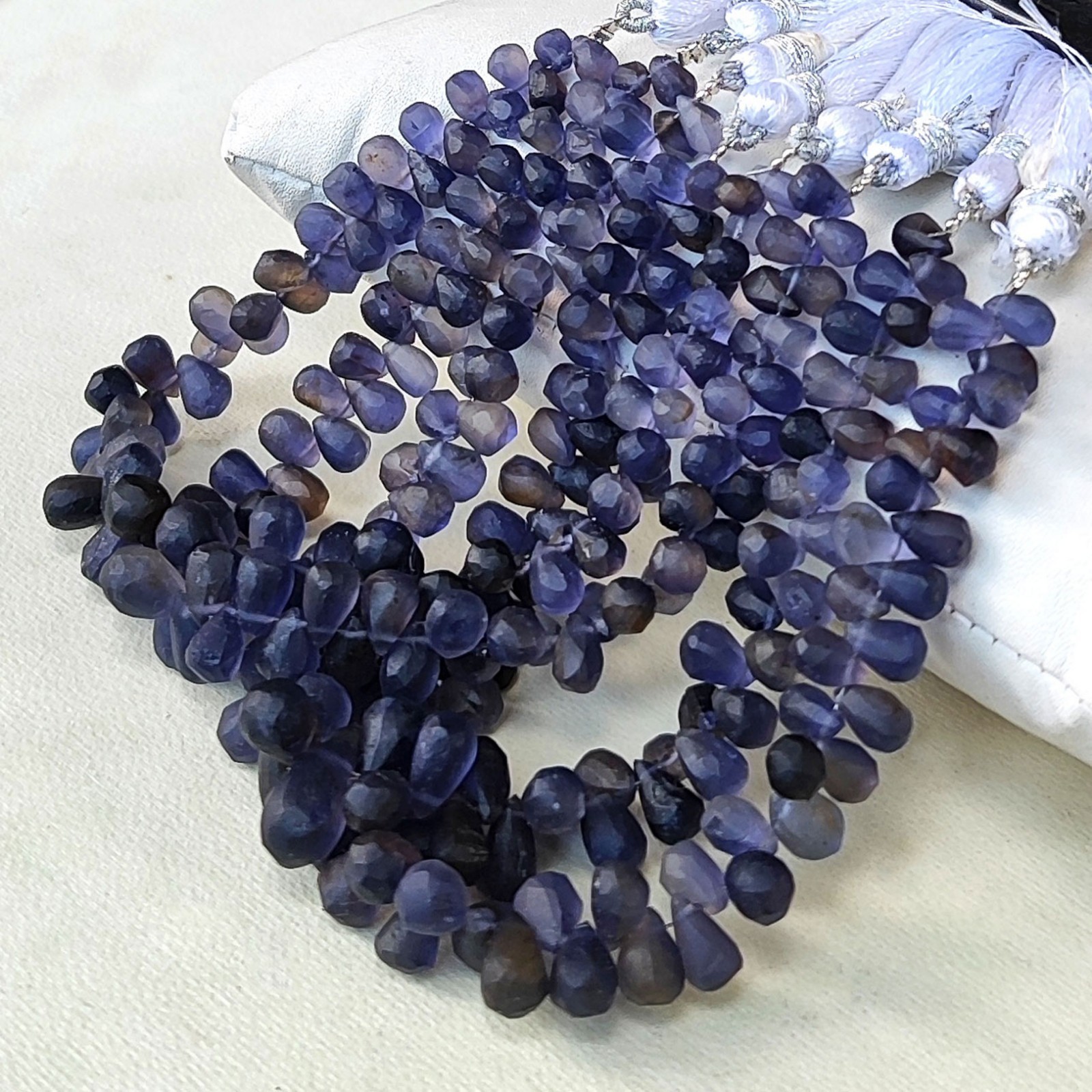 Natural Iolite Gemstone 6×4 to 8×6 mm Size Unpolished Drop Shape Beads 7″ Strand