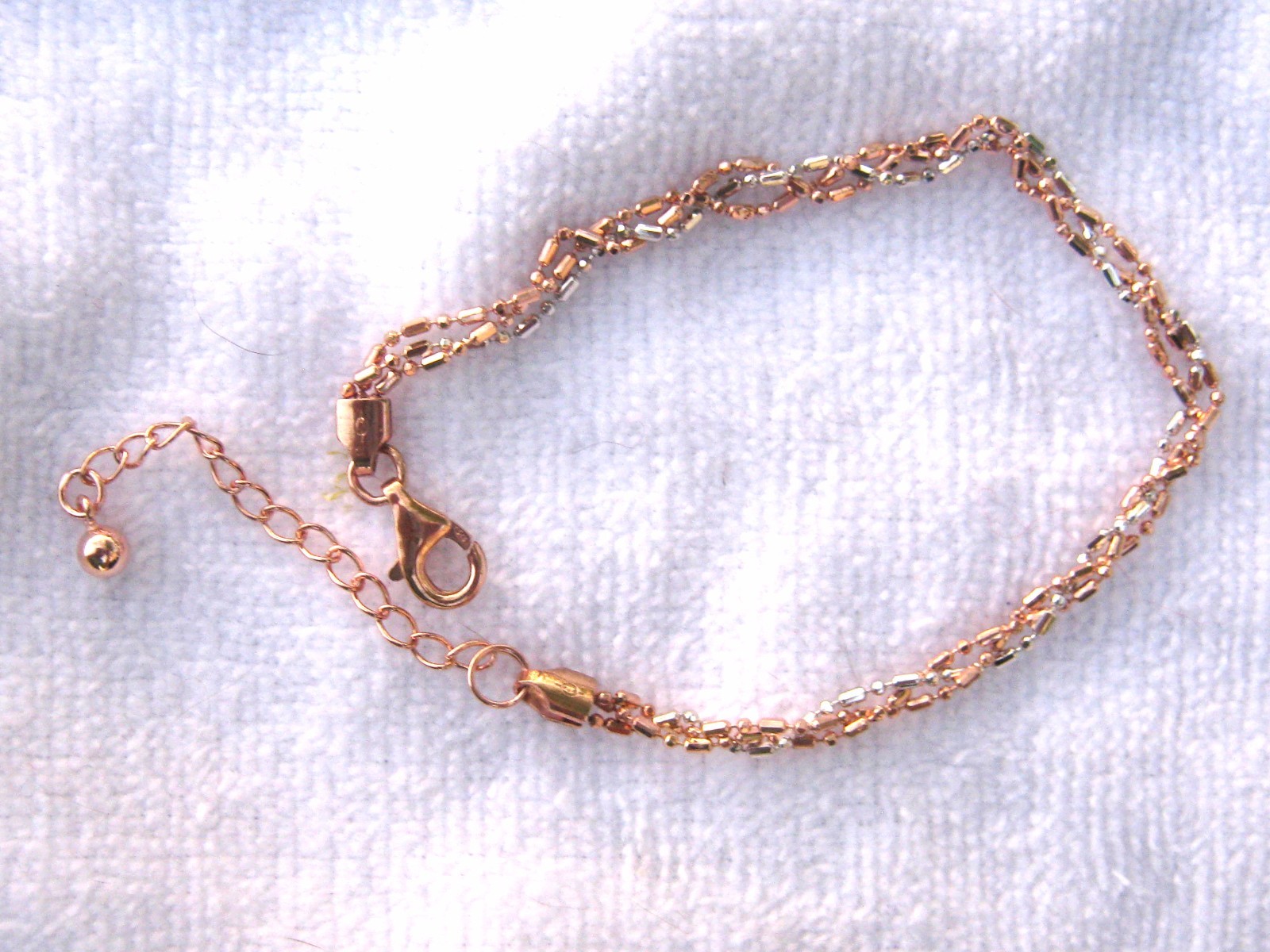 Italy Sterling Silver .925 & 14k Rose Gold Plated Bracelet 9″, Adjustable Extend