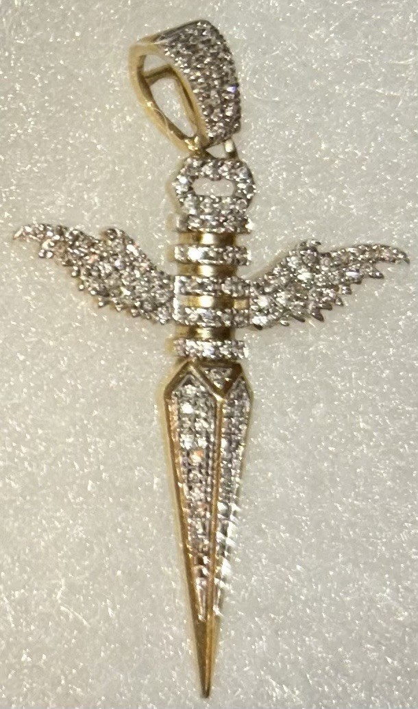 10k Rope 24inch Hollow 7.8Gs 4.2mm Diamond 10k Winged Dagger 4.4mm bail 3Gs
