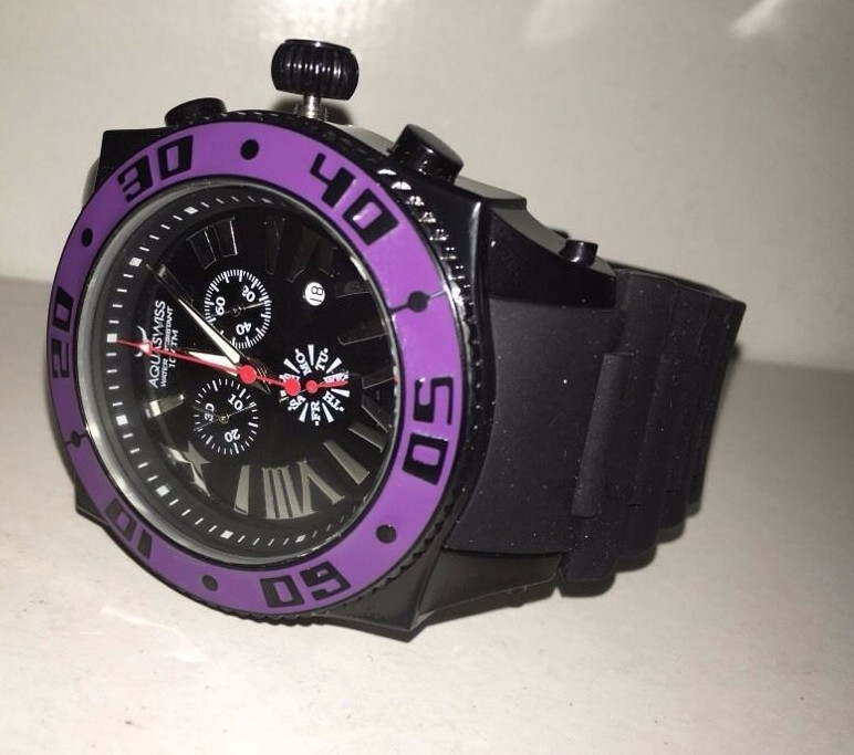 AQUASWISS Chronograph SWISSport Swiss mens Watch black purple New