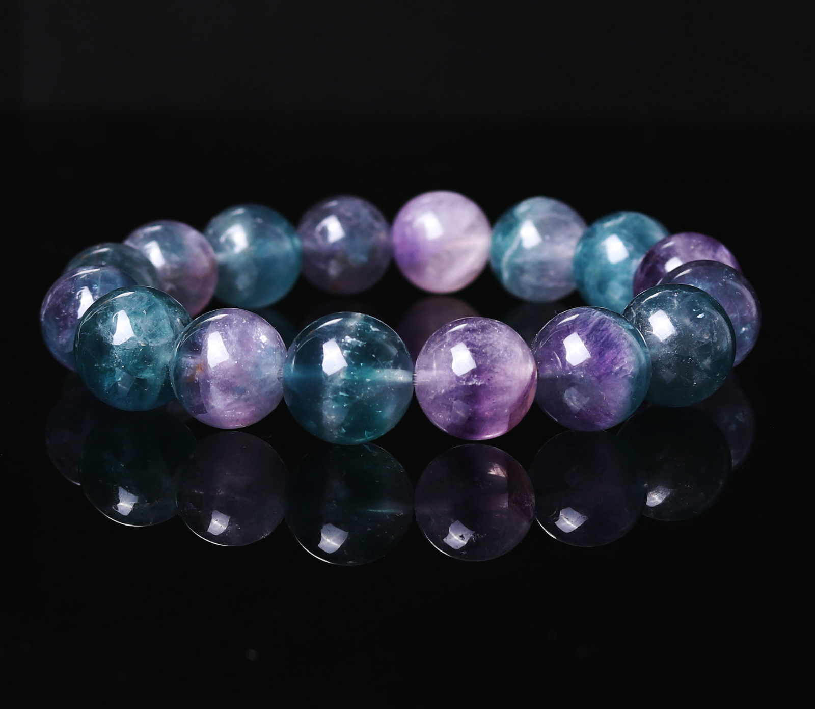 12-13.4mm Natural Blue Green Purple Fluorite Crystal Quartz Beads Bracelet C698