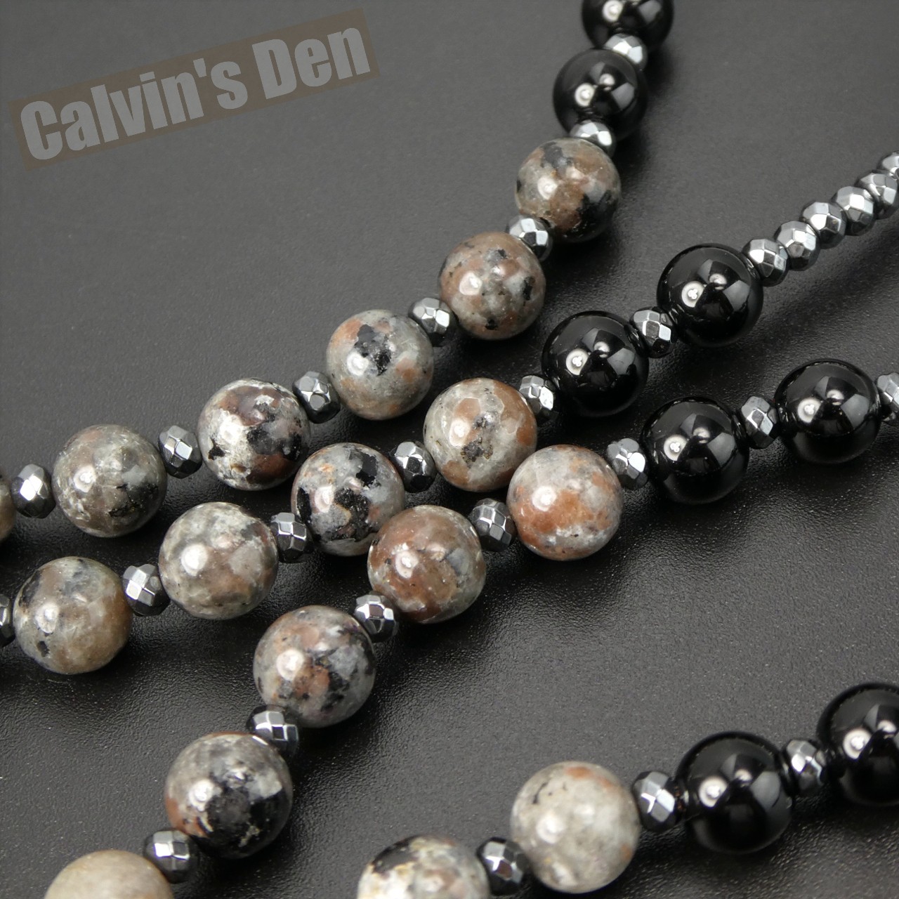 Yooperlite Black Onyx Smokey Quartz Bead Black Hematite Cross Rosary Necklace