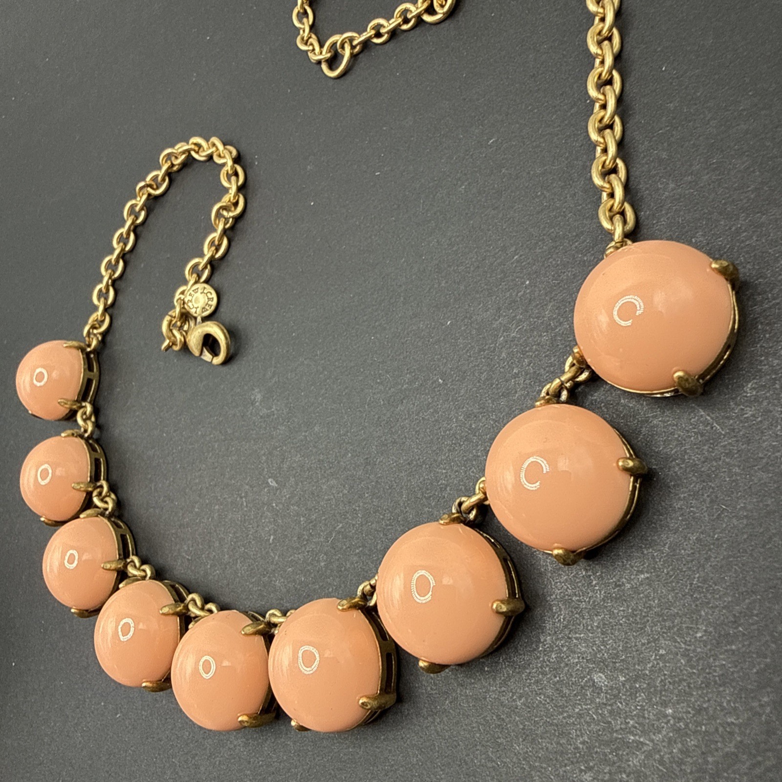 J Crew Signed Peach Cabochon Necklace Gold Tone 18” C61