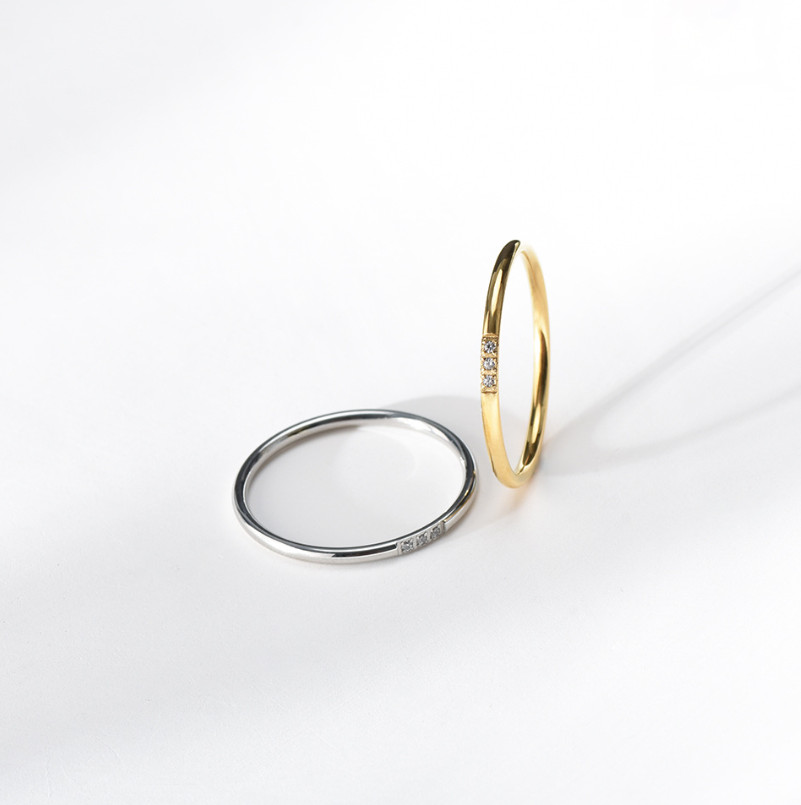Women Thin 1mm Silver Gold Plated Stainless Steel CZ Inlay Stackable Ring Band