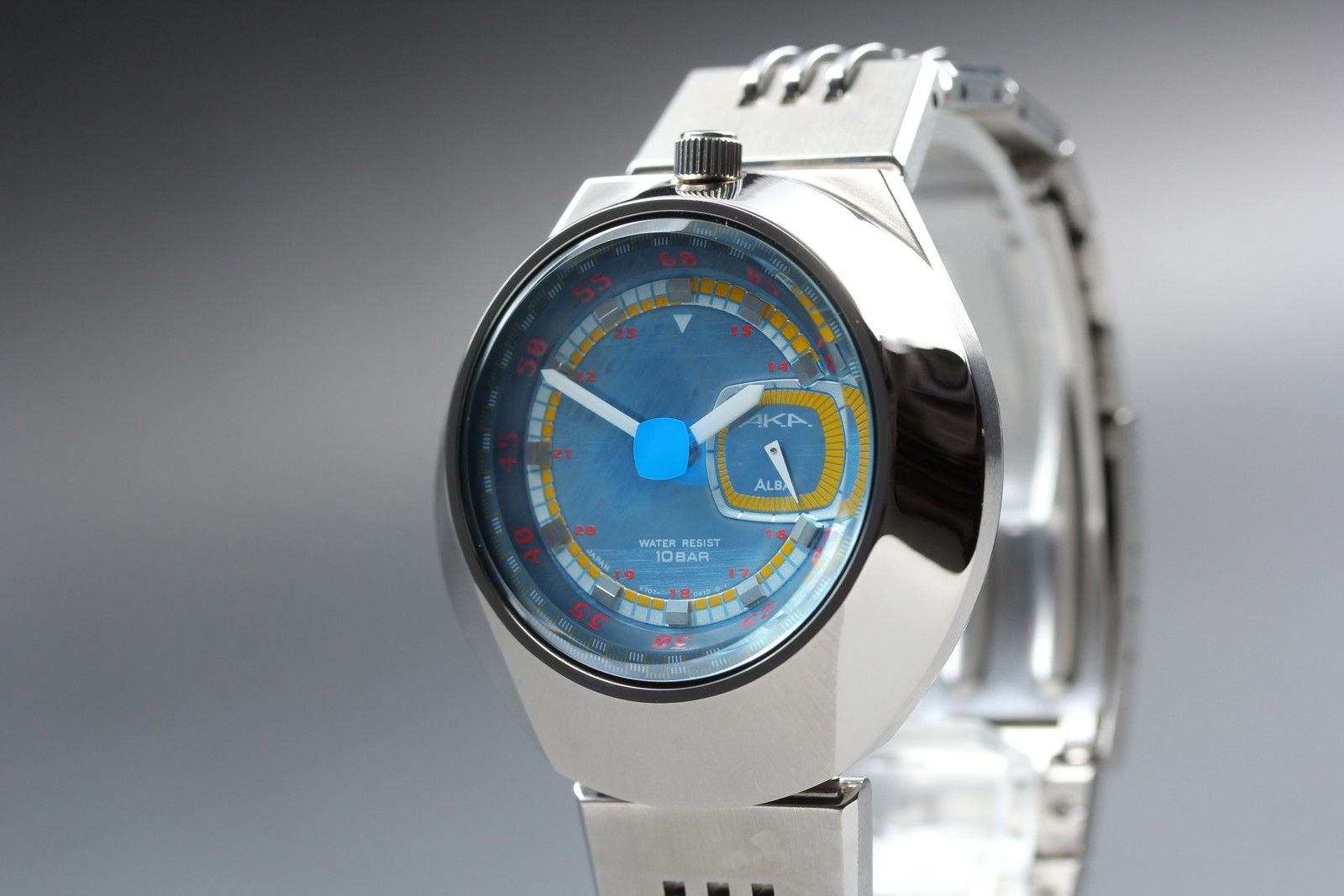 [Near MINT] Seiko Alba AKA V707-0A10 41mm Blue Qz Mens Watch Vintage 1987 JAPAN