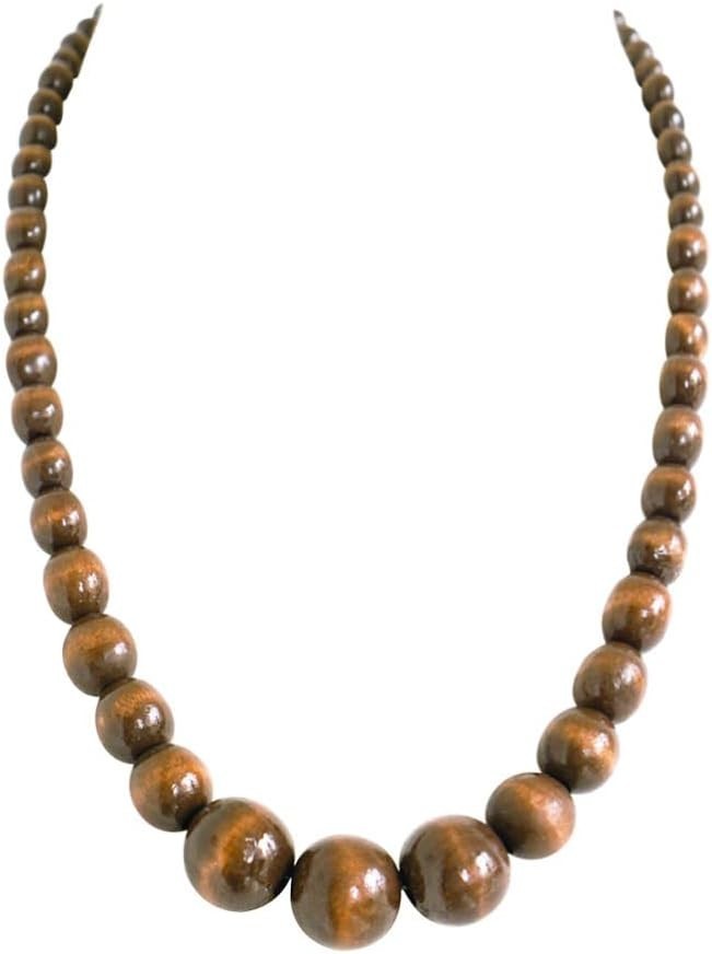 Natural Wood Beads Necklace for Men Women Wooden Chain Unisex Chunky Bead Neckla
