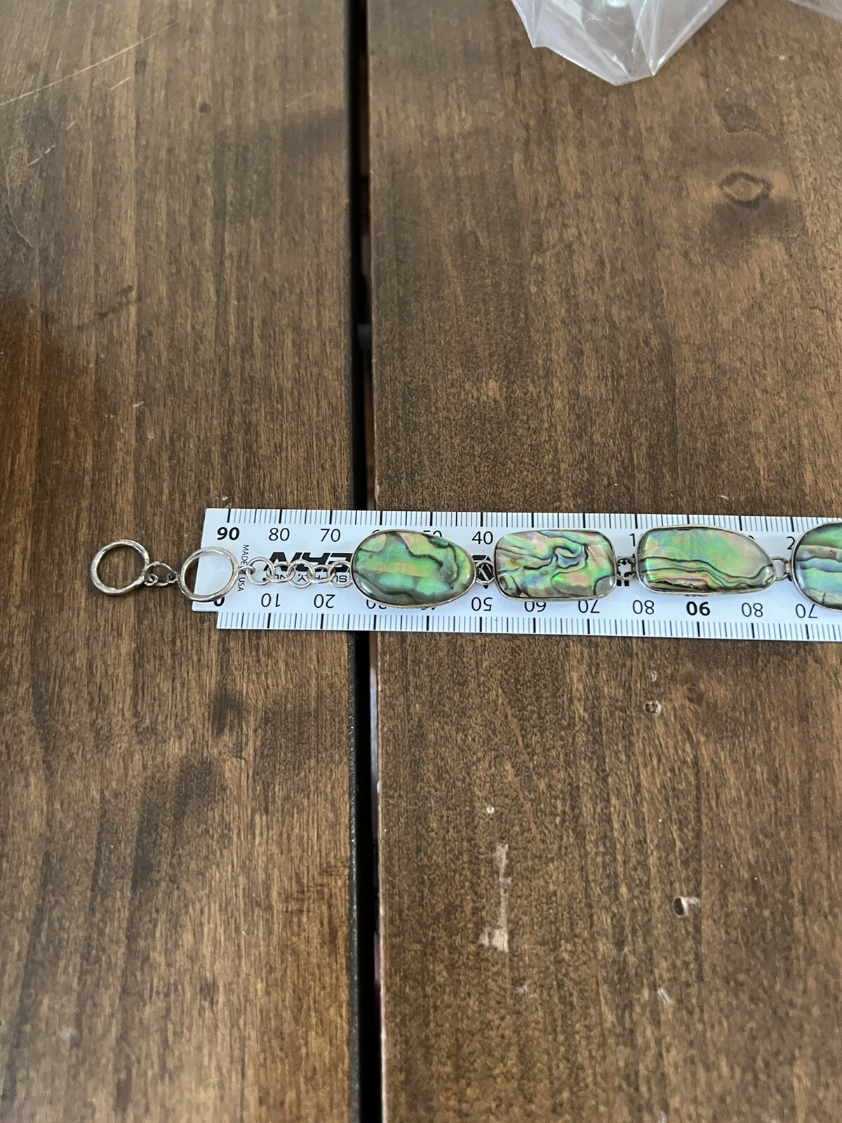 Sterling Silver Abalone Bracelet Shell Green Blue Brown Toggle Nice E5.18