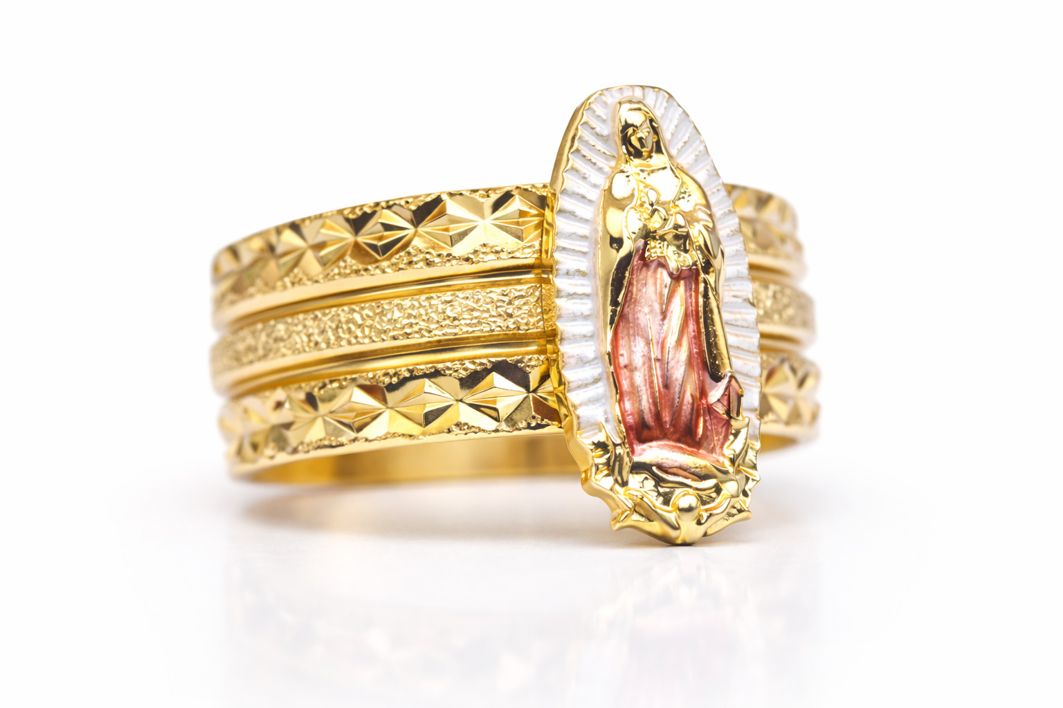 Italian 1/200 14k Yellow Gold Virgin Mary Ring Religious Catholic Ring Men Women