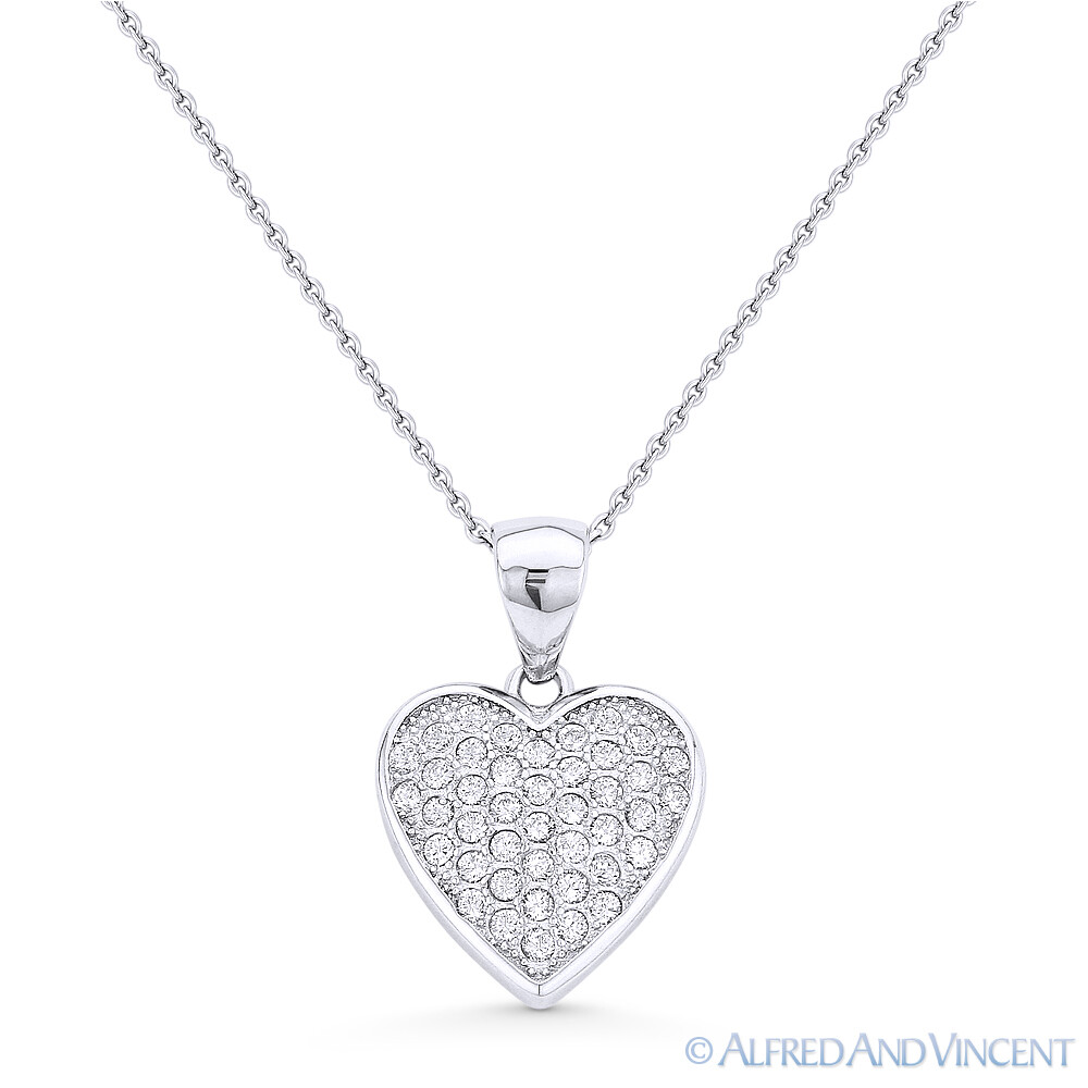 Heart CZ Crystal Pave Love Charm Pendant & Necklace .925 Sterling Silver Rhodium