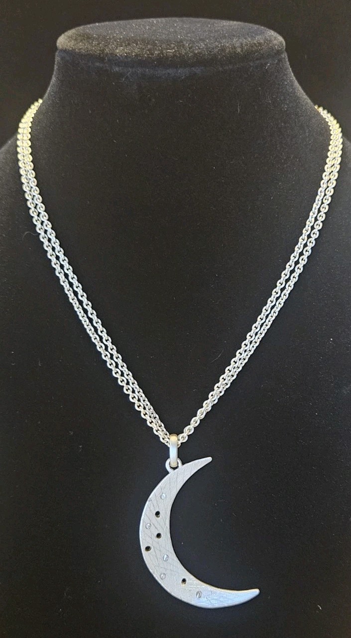 Brighton Cosmos Crescent Moon W/ Crystals Silver Tone 30″-33″Adj Inch Necklace