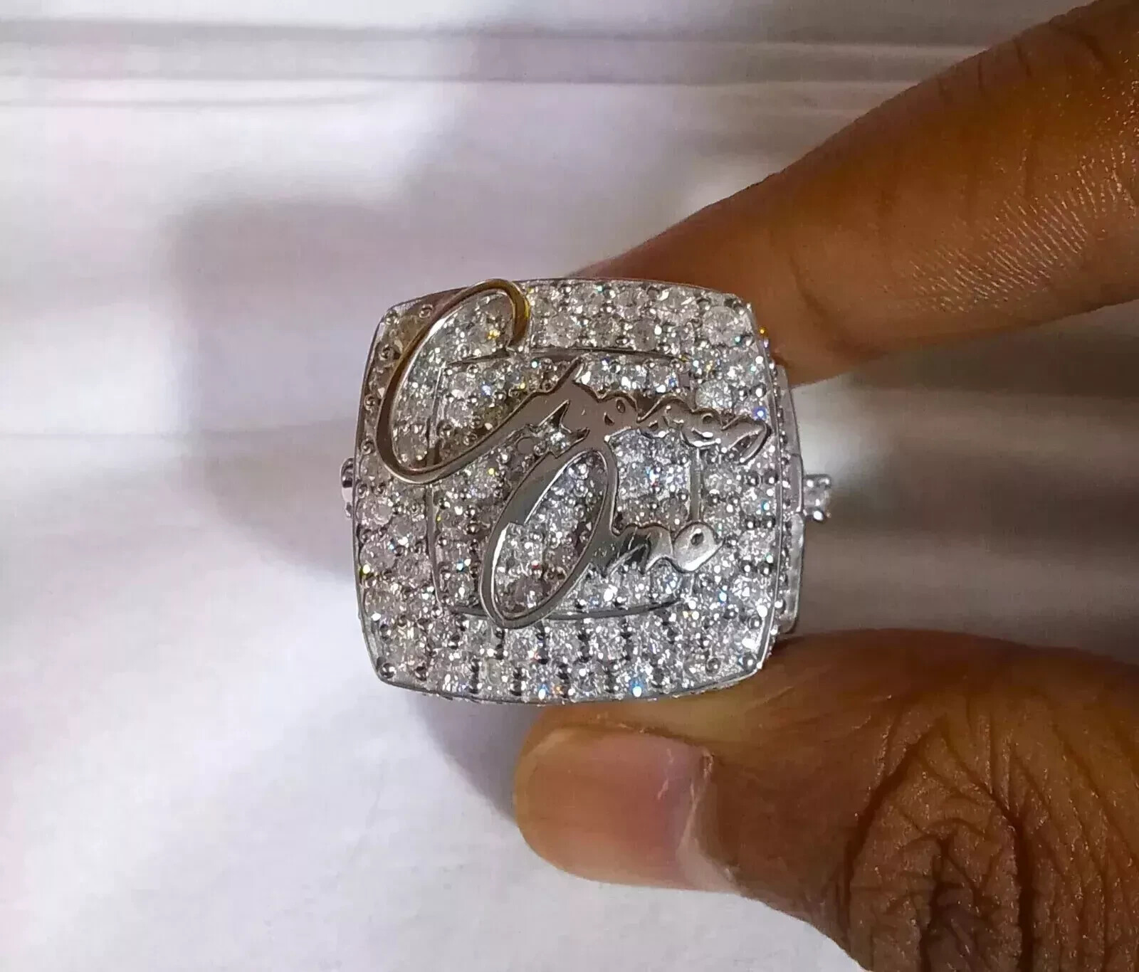 3.88Ct Round Simulated Diamond 14k White Gold Plated Customize Hip-Hop Band Ring