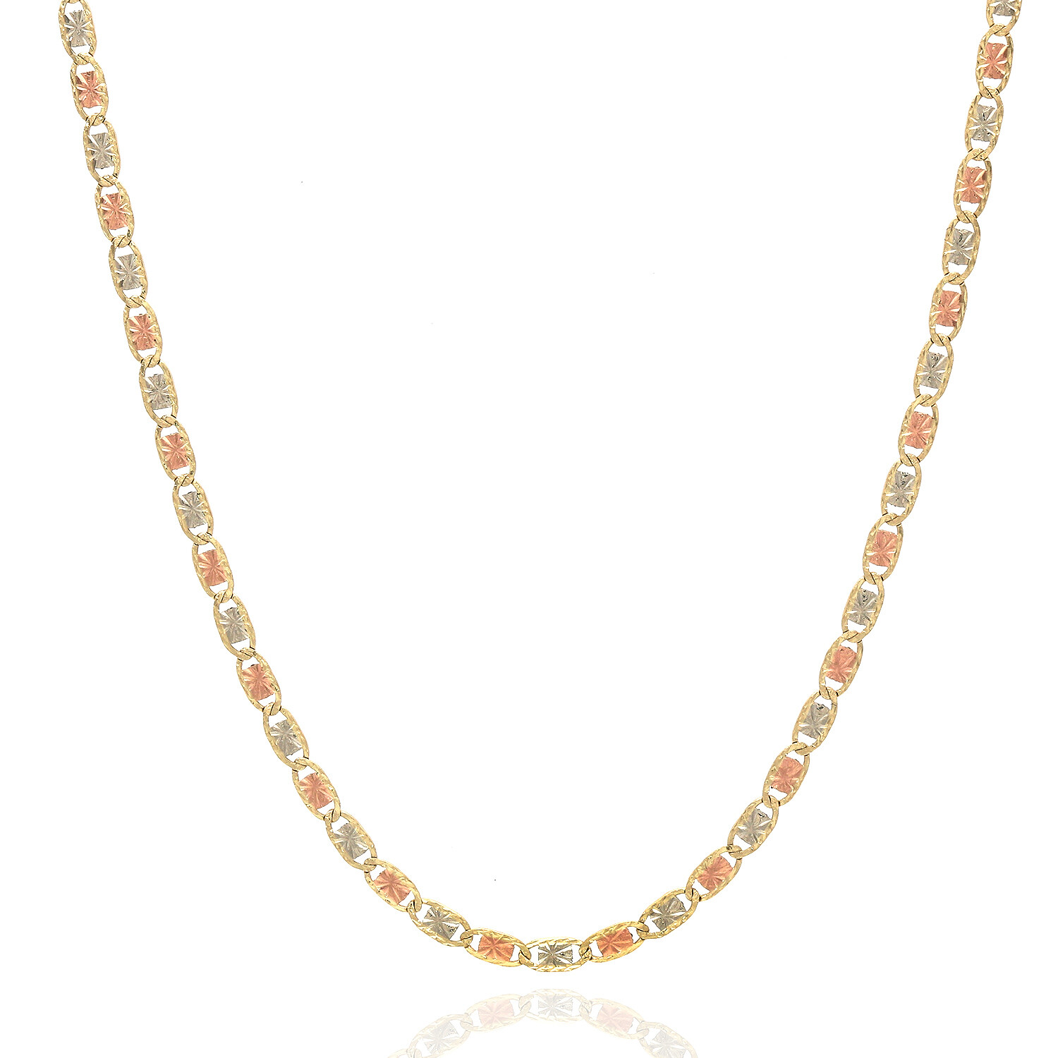 Solid 14K Gold Tri-Color 2mm Diamond-Cut Valentino Chain Necklace 16″-20″