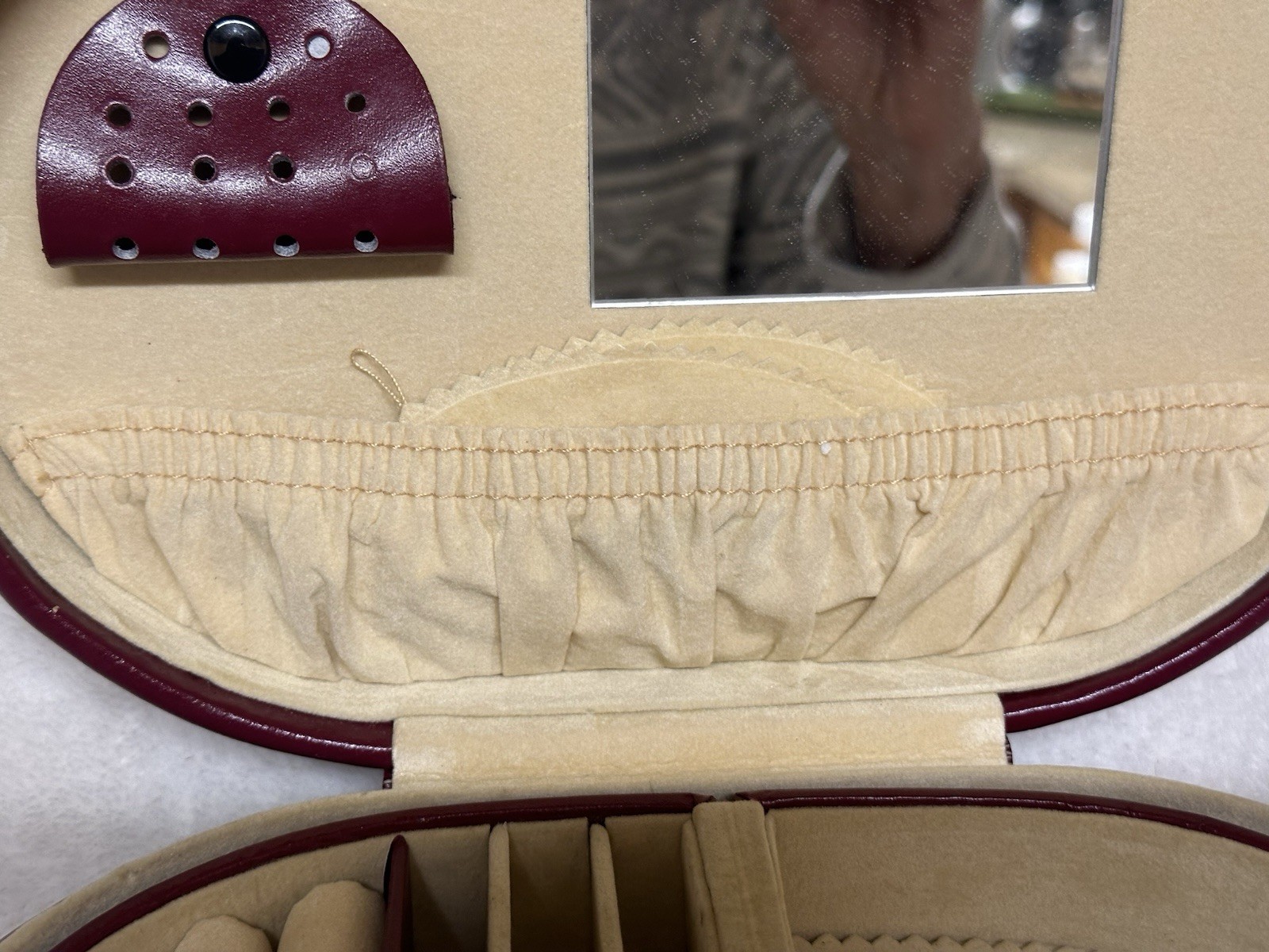 Burnt Red Faux Leather Jewelry Box w/ Velvet Lining &Multiple Compartments