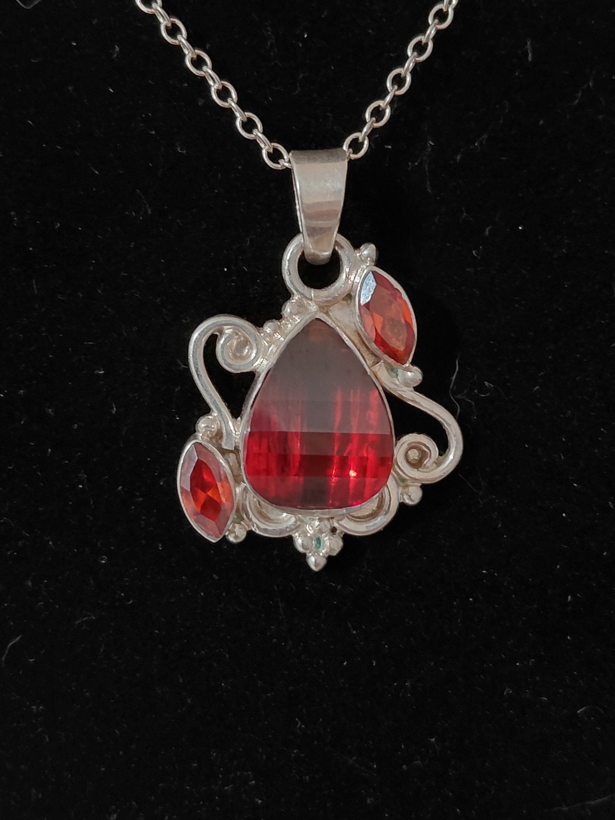 Hessonite Garnet Necklace And Earrings Artisan Set: Sterling Silver 925 W/ 19g