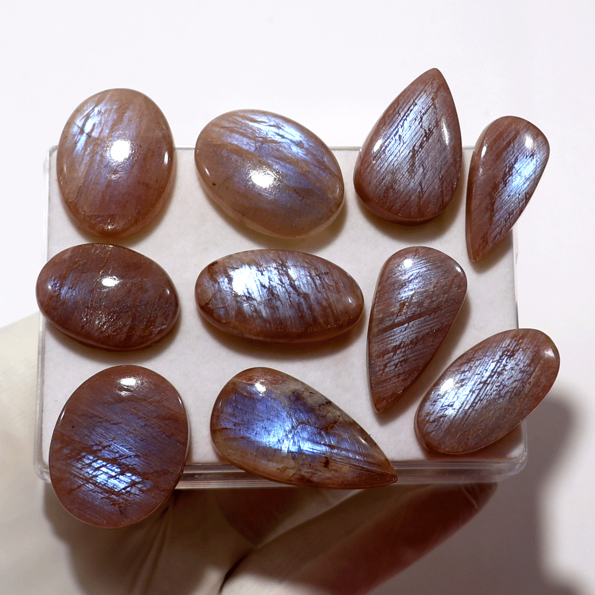 Solar Moons~ 10 PC Rare Moonstone In Sunstone 24mm-33mm Cabochon Gemstones Lot