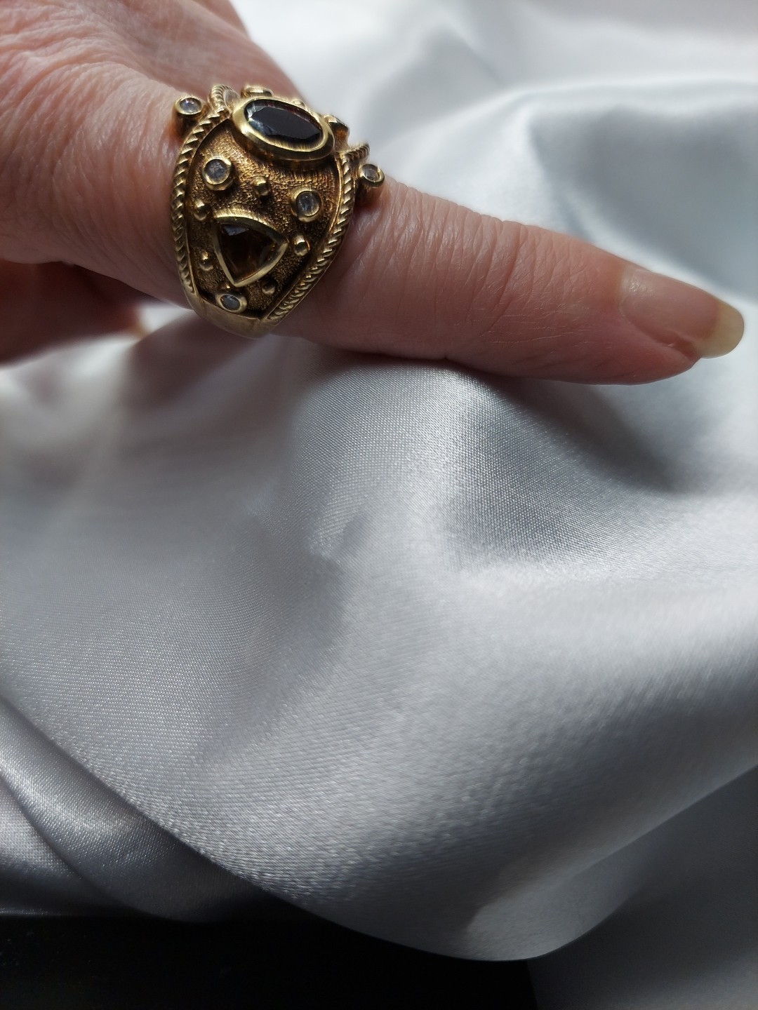 18k On Sterling Garnet Lemon Citrine Byzantine Etruscan Ring Sz10 Ross Simon’s
