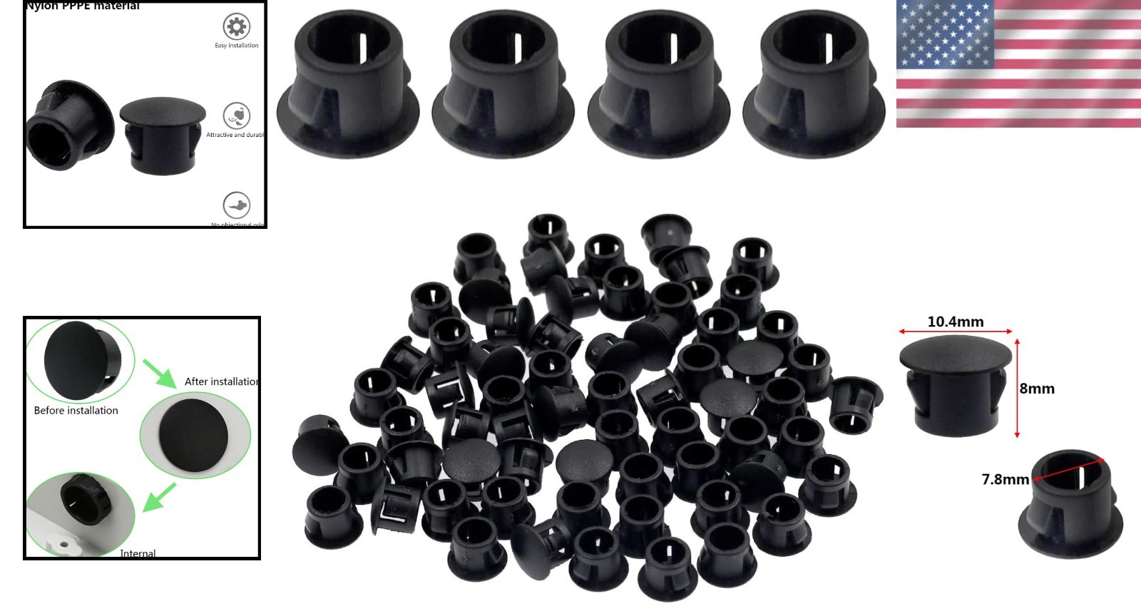 Sleek 60 Pcs Black Flush Type Hole Plugs – Perfect for Indoor & Outdoor Use