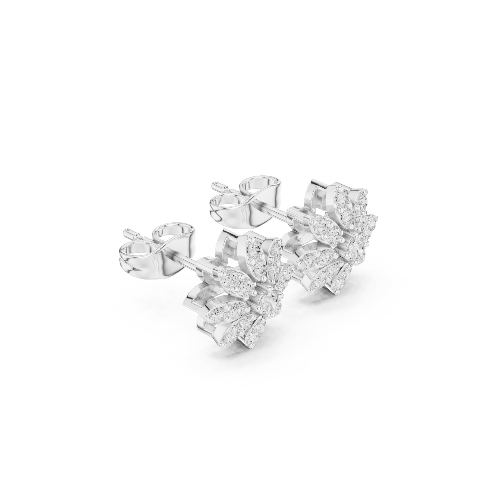 Certified VVS1 D Natural Diamond Women Alosia Floral Stud Earrings 14k Gold Over