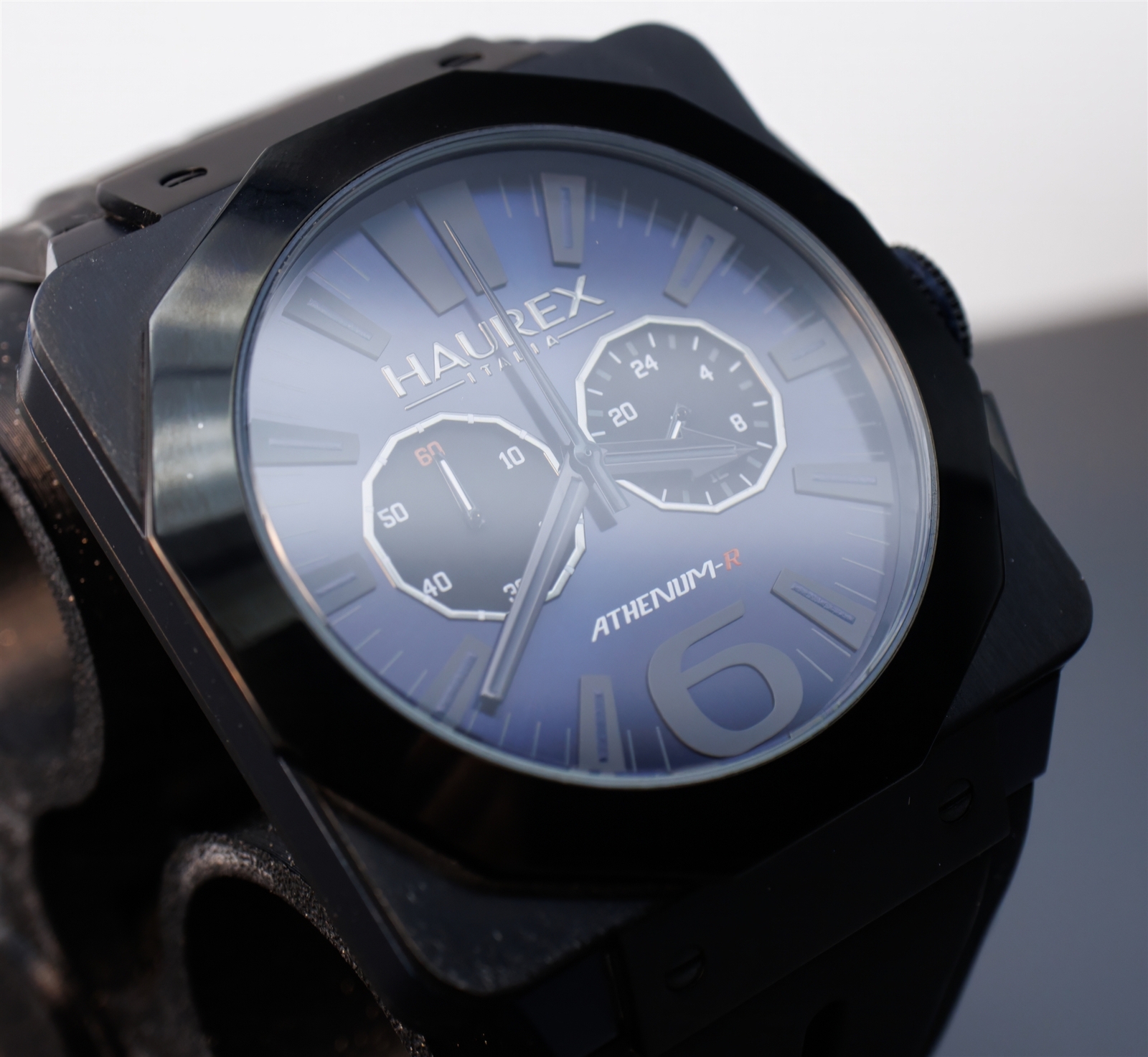 Haurex Athenium-R Square Chronograph Watch Blue /Black Fume Dial 3N372UNB