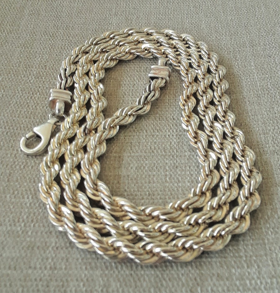 Vintage Gold Tone Sterling Silver 24.5” Rope Chain 4.7mm 47.5g