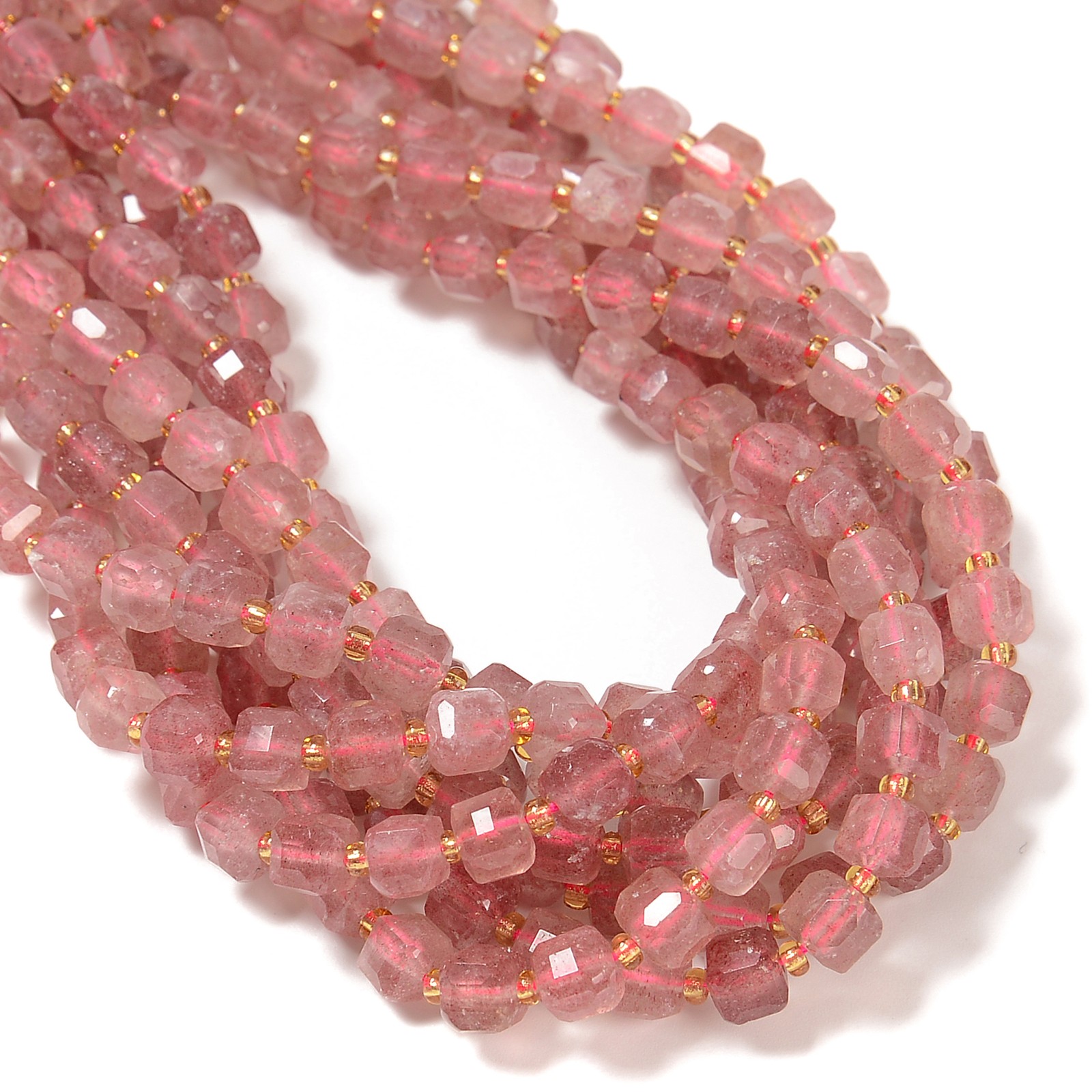 Natural Strawberry Quartz Faceted Rubik’s Cube Beads Size 6-7mm 15.5″ Strand