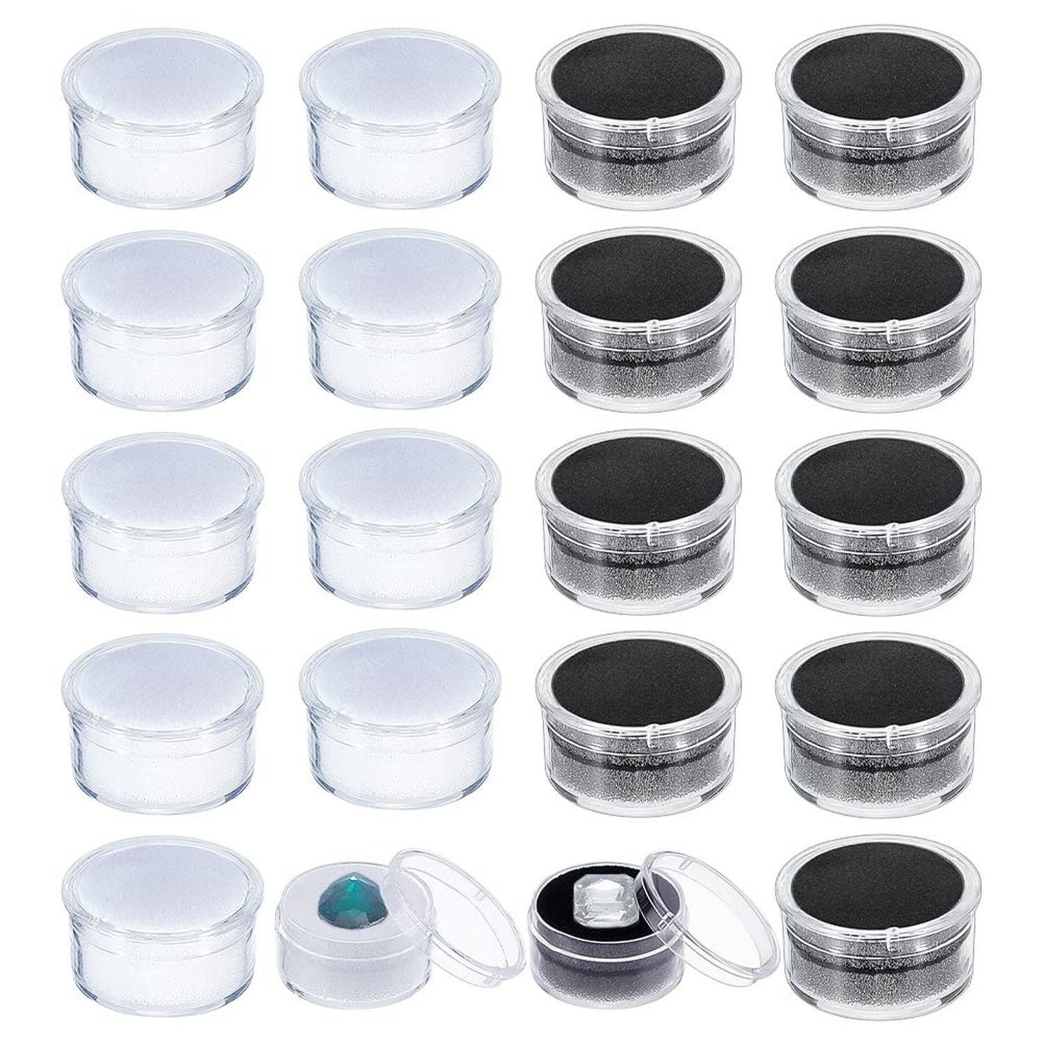 CHGCRAFT 20Pcs 2 Colors Mini Round Stone Box Small Loose Diamond Gemstone Dis…