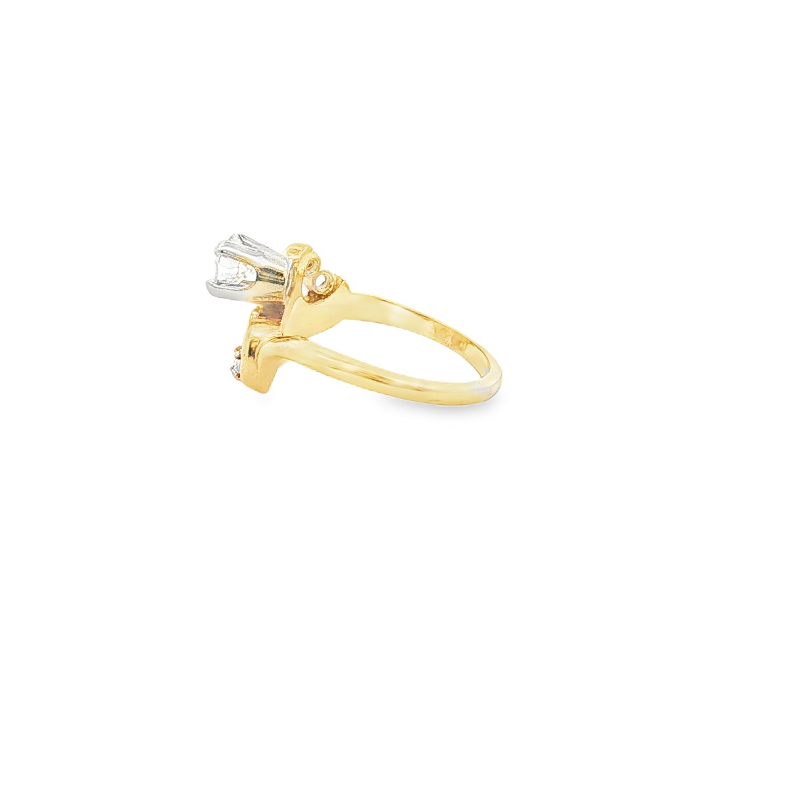 14K Yellow Gold Diamond Swirl Ring 1–1.25 CT Center Size 6.75 Vintage Style