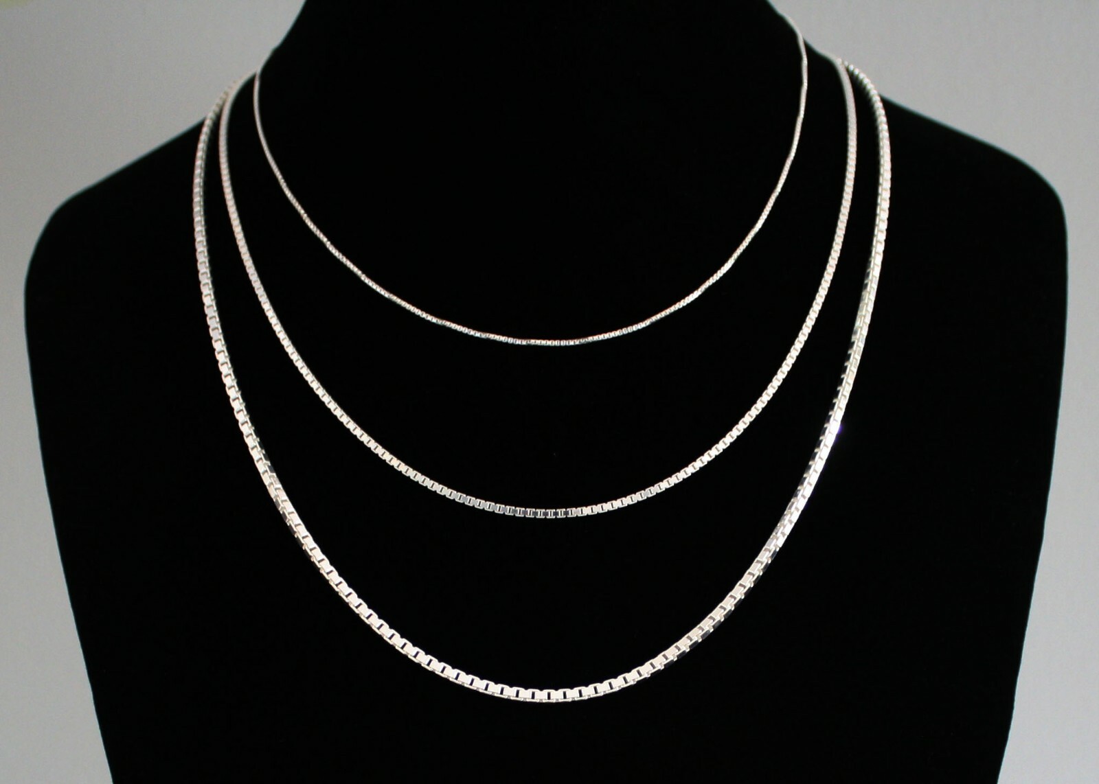 Box Chain Necklace STERLING SILVER 14 16 18 20 22 24 30 36 inch 1mm 1.7mm 2.4mm